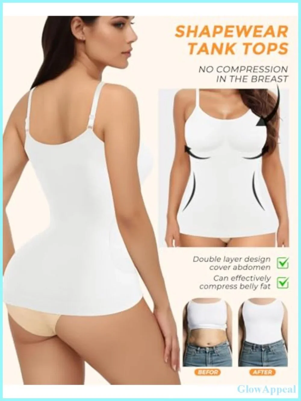2PCS Seamless Compression Tank Tops Shapewear Tummy Control Scoop Neck Camisole